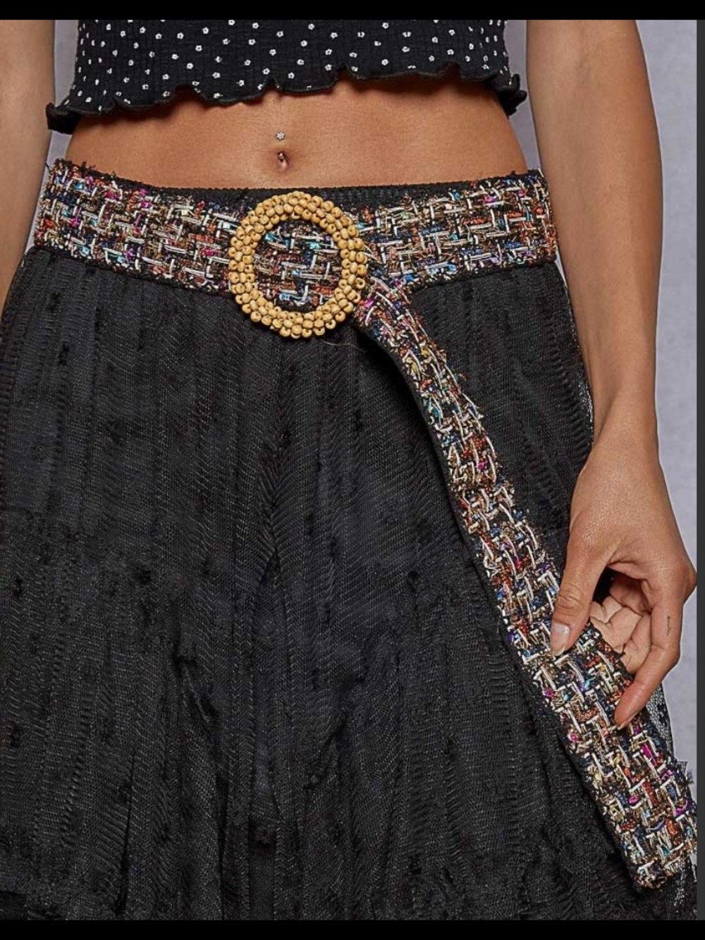 Embroidered Floral Canvas Belt with Beaded Buckle - 2 Colors Available. Brand NW